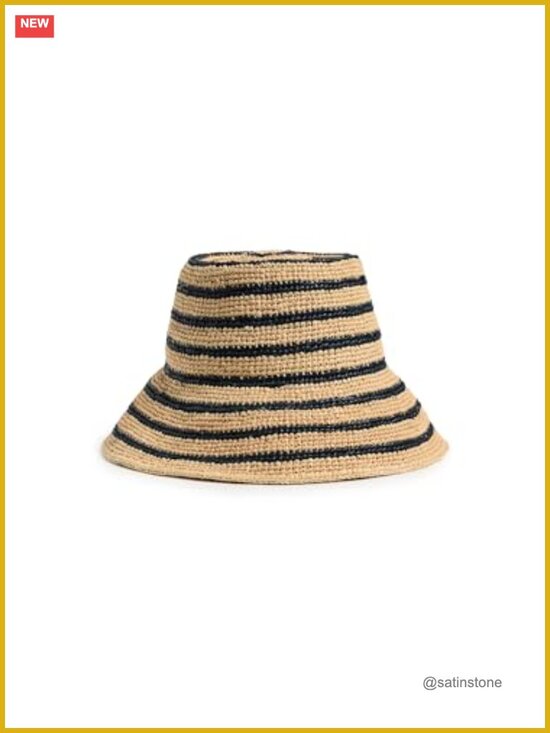 Packable Bucket Hat Woven Raffia Straw Stripe Pattern